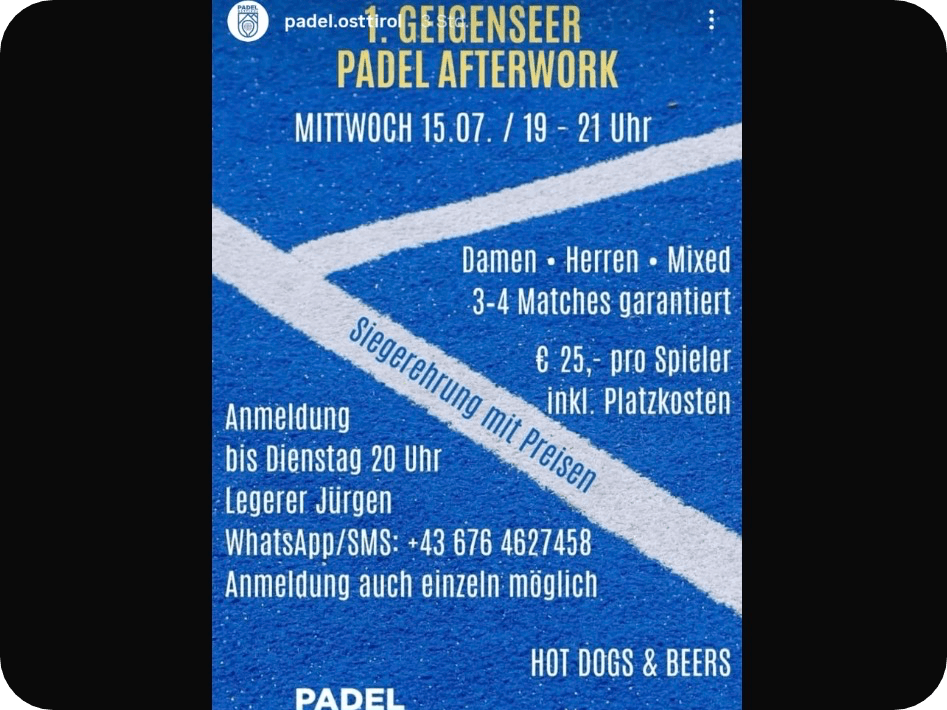 GEIGENSEER PADEL AFTERWORK MITTWOCH